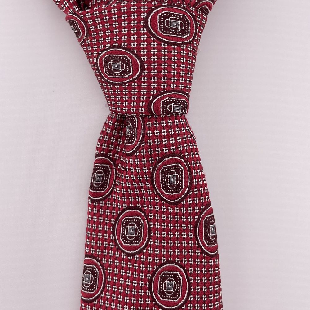 DANIEL CREMIEUX Men's Designer Necktie Red Geometric USA‎ Hand Made 60" EUC